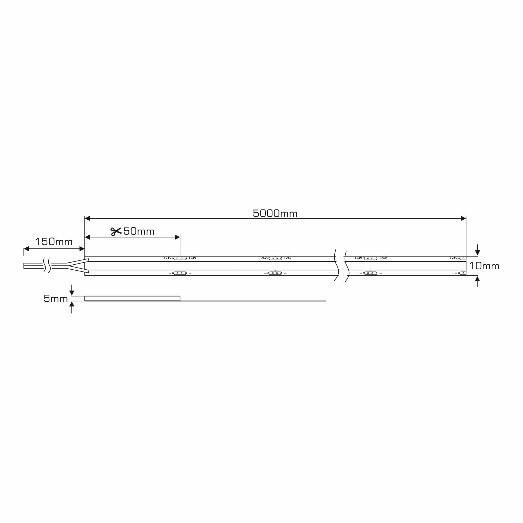 DX700106  Axios Flow, 5mx8mm, 24V, 40W ,COB LED Strip,  800lm/m, 8W/m, 180°, 4000K. IP65.